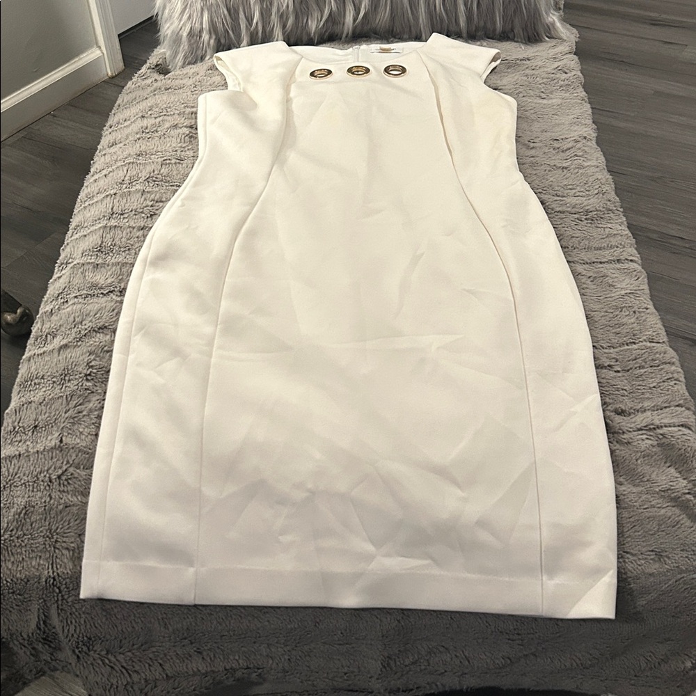 Calvin Klein White Dress with Gold Accents